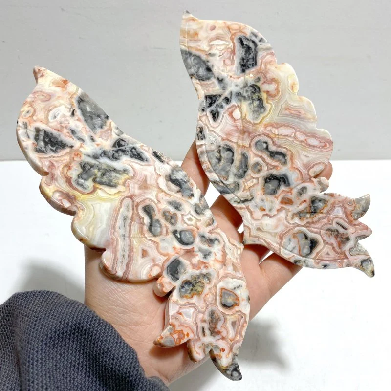 Unique Morocco Agate Butterfly Wing Carving With Stand - Image 2
