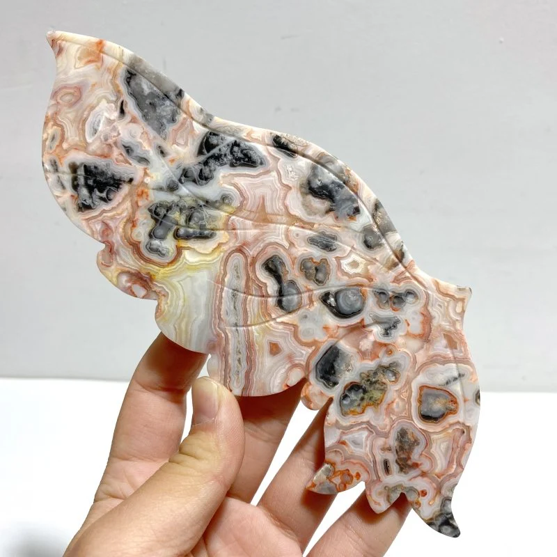 Unique Morocco Agate Butterfly Wing Carving With Stand - Image 3