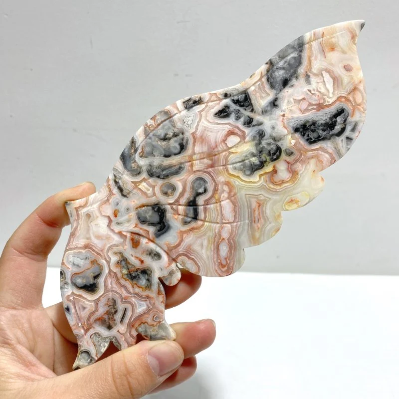 Unique Morocco Agate Butterfly Wing Carving With Stand - Image 4