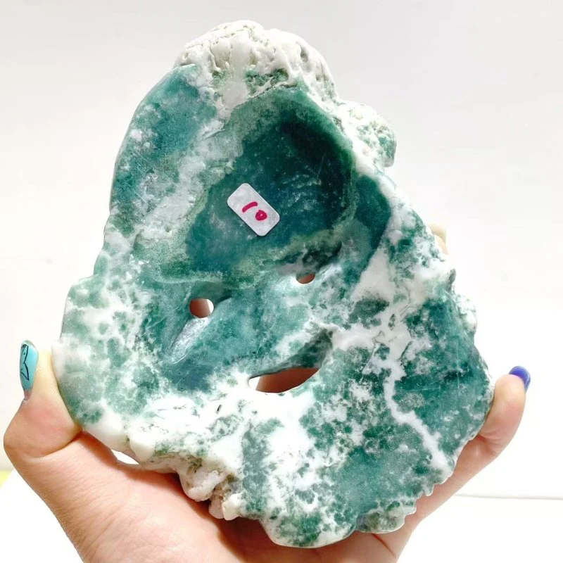Unique Moss Agate Santa Claus Mask Carving With Stand - Image 3