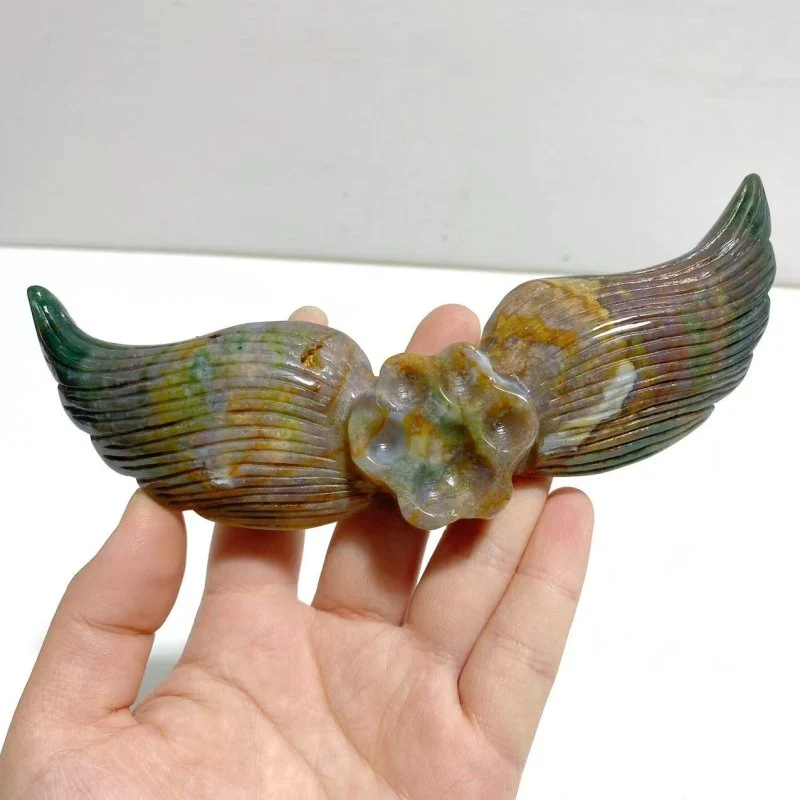 6 Pairs Unique Ocean Jasper Cat Paw Wing Carving With Stand - Image 2