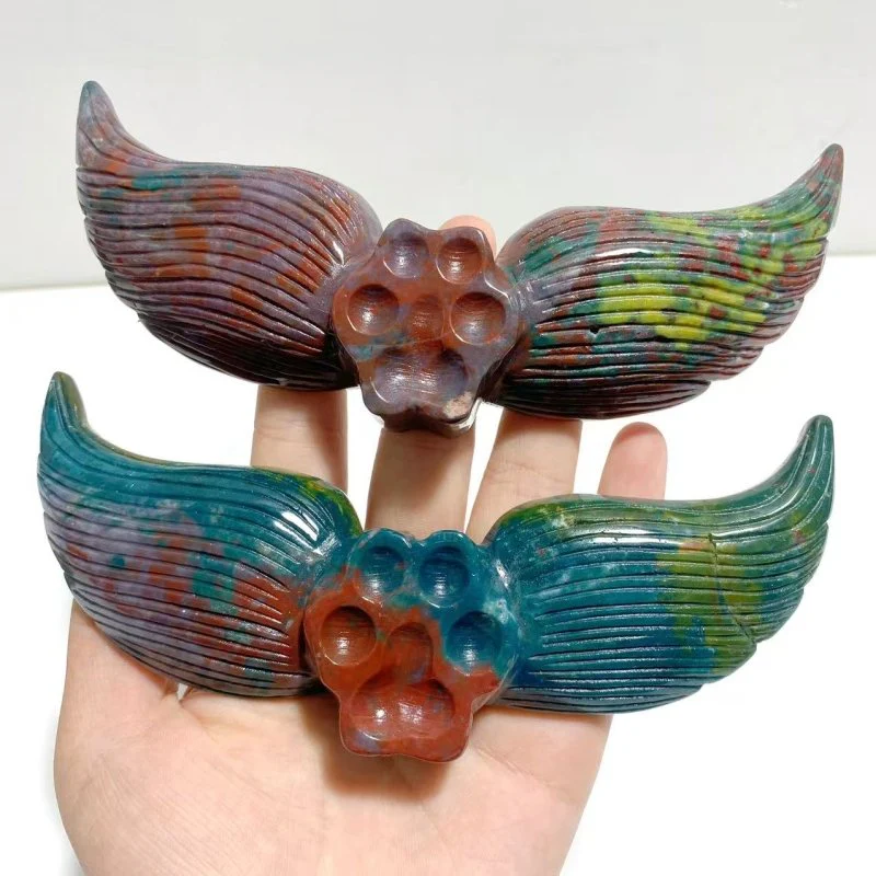 6 Pairs Unique Ocean Jasper Cat Paw Wing Carving With Stand - Image 3