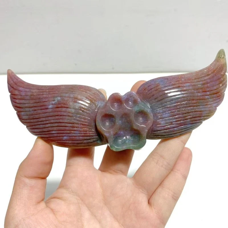 6 Pairs Unique Ocean Jasper Cat Paw Wing Carving With Stand - Image 4