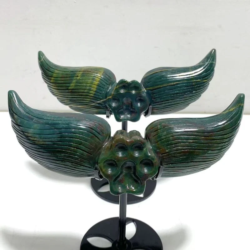 6 Pairs Unique Ocean Jasper Cat Paw Wing Carving With Stand - Image 7