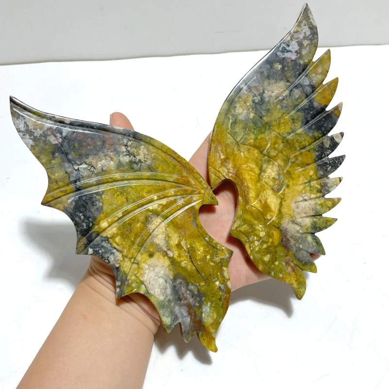 Unique Ocean Jasper Demon Angel Wing Carving With Stand - Image 2
