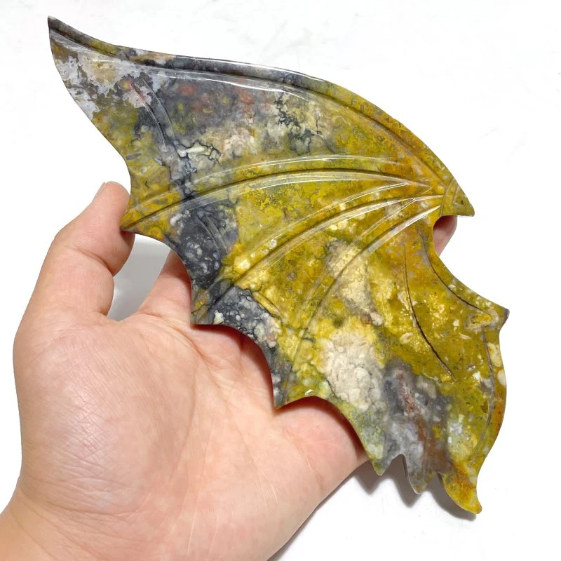 Unique Ocean Jasper Demon Angel Wing Carving With Stand - Image 3
