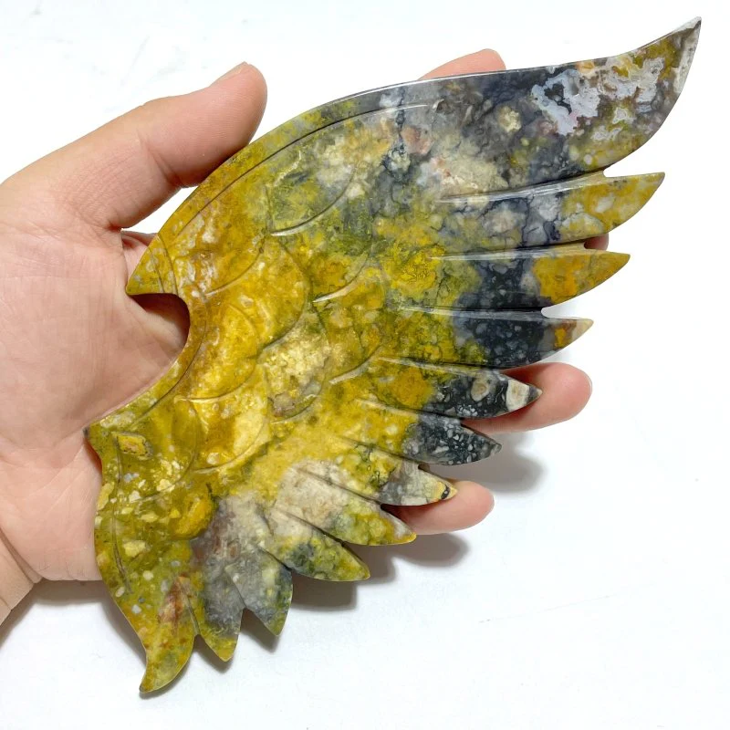 Unique Ocean Jasper Demon Angel Wing Carving With Stand - Image 4