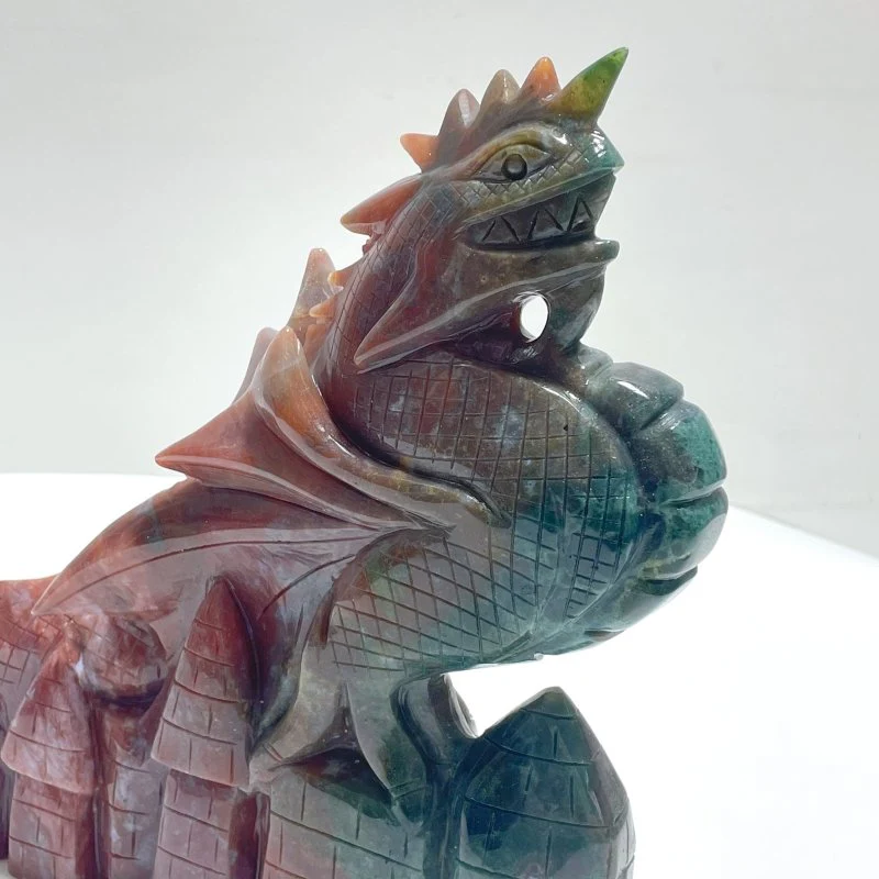 Unique Ocean Jasper Flying Dragon With Castle Carving - Image 2