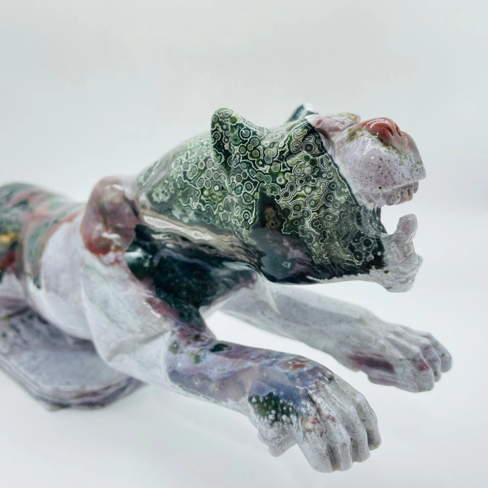 Unique Vein Ocean Jasper Galloping Leopard Panther Carving - Image 2