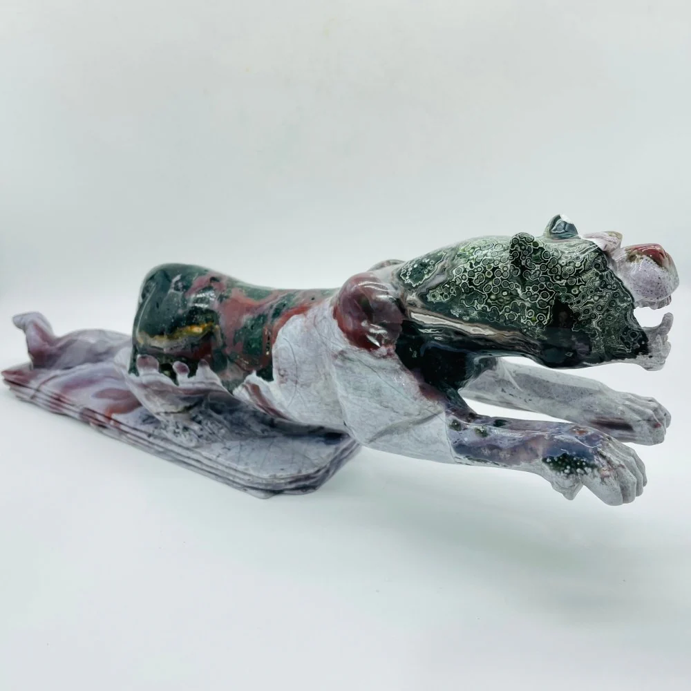 Unique Vein Ocean Jasper Galloping Leopard Panther Carving - Image 3