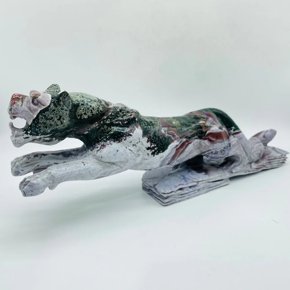 Unique Vein Ocean Jasper Galloping Leopard Panther Carving - Image 4