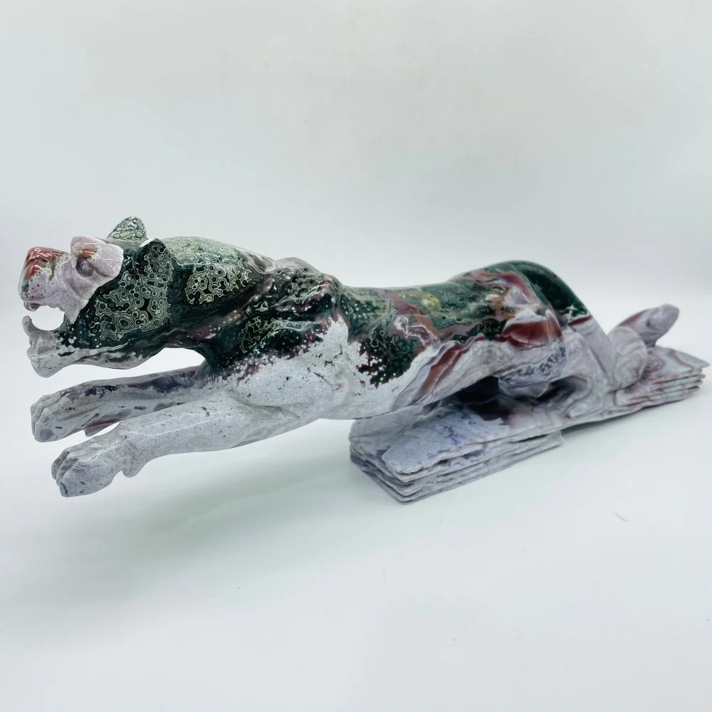 Unique Vein Ocean Jasper Galloping Leopard Panther Carving - Image 5