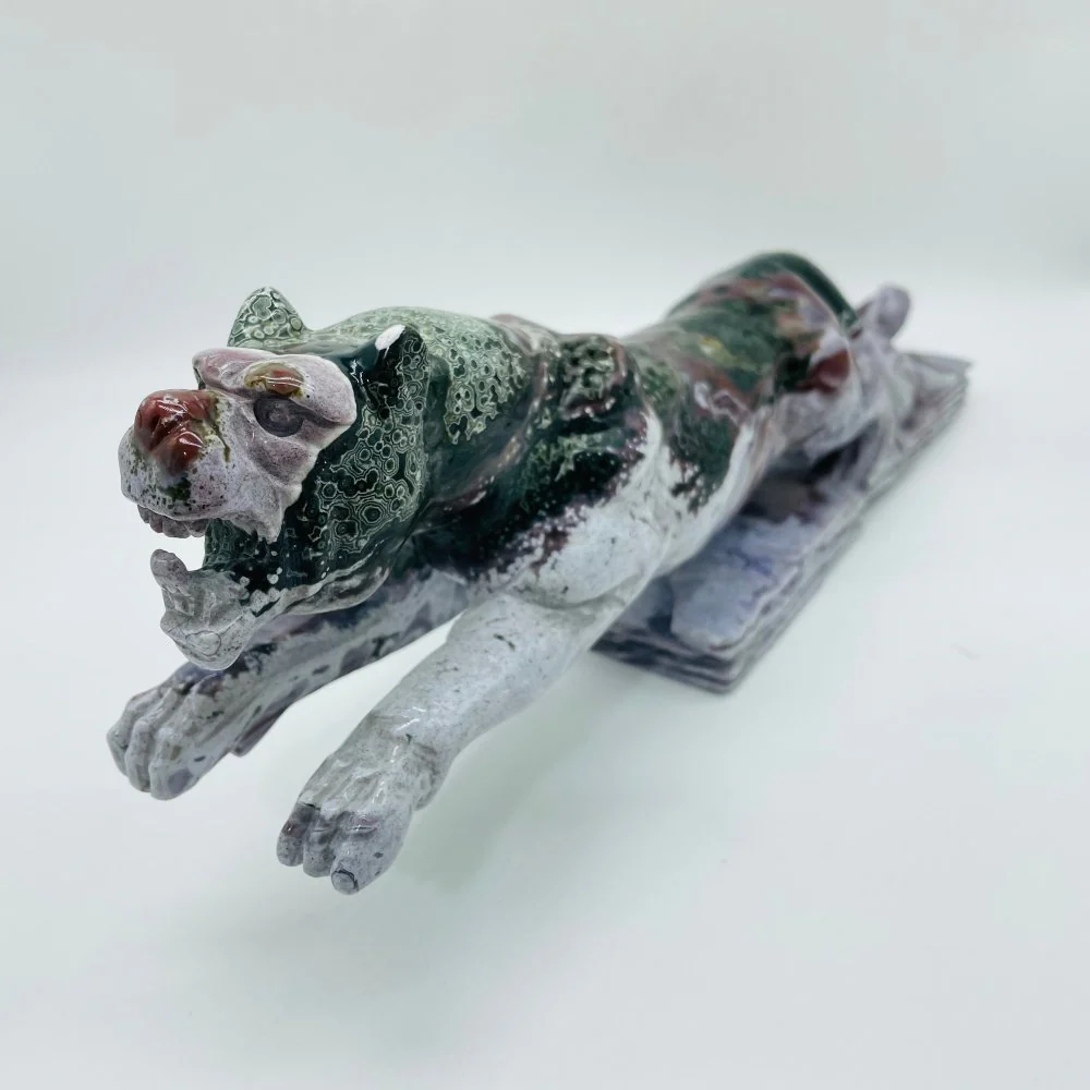 Unique Vein Ocean Jasper Galloping Leopard Panther Carving - Image 6