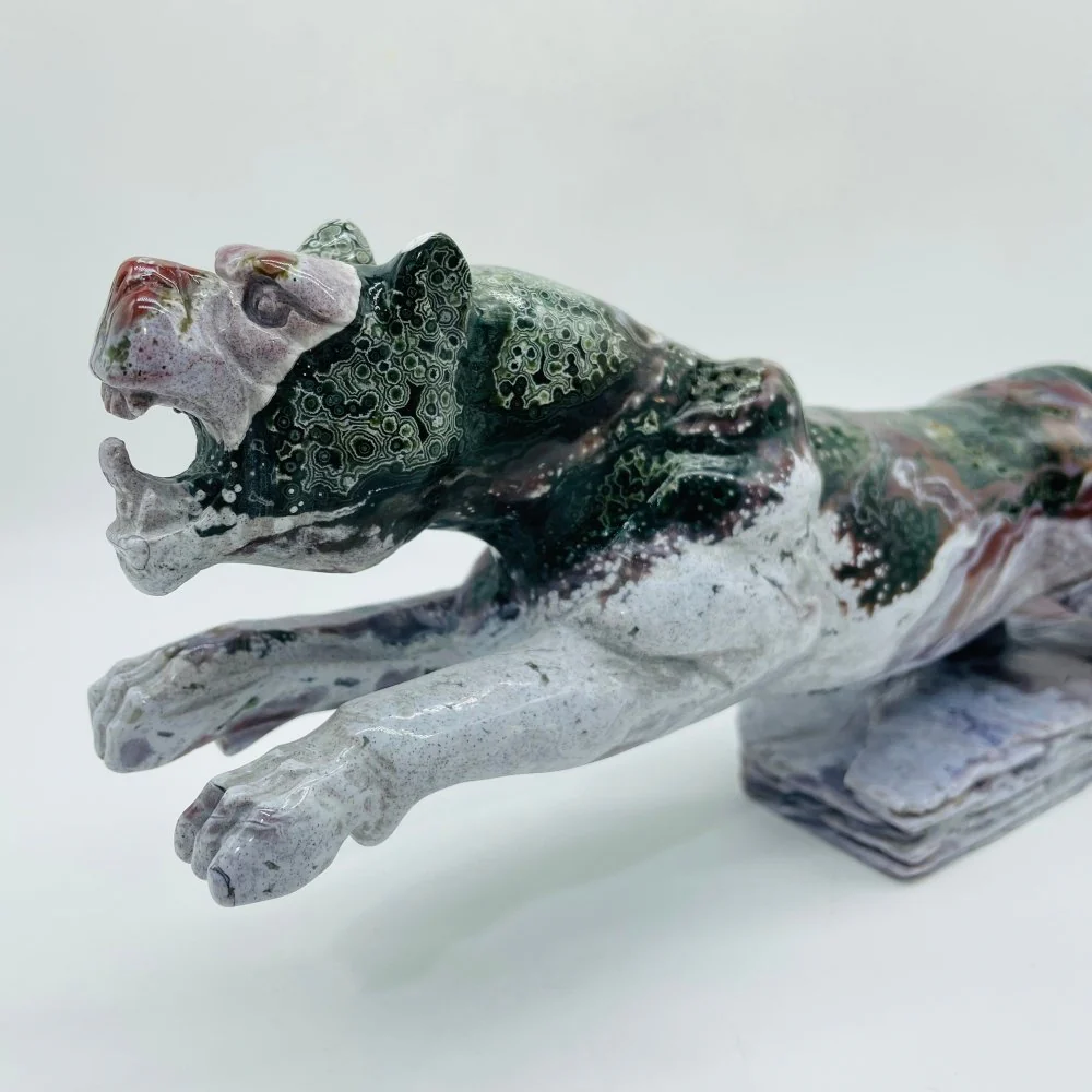 Unique Vein Ocean Jasper Galloping Leopard Panther Carving - Image 7