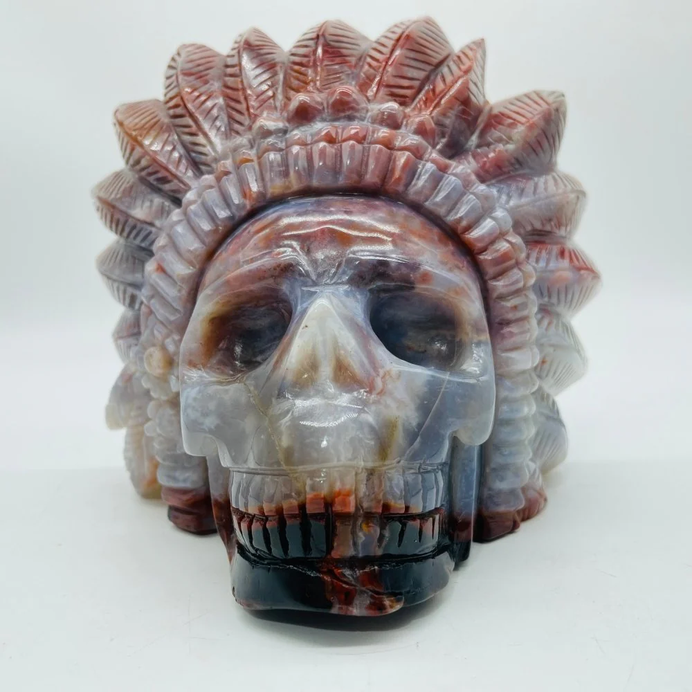 Unique Ocean Jasper Maya Skull Carving - Image 3