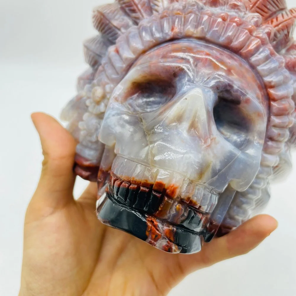 Unique Ocean Jasper Maya Skull Carving - Image 5
