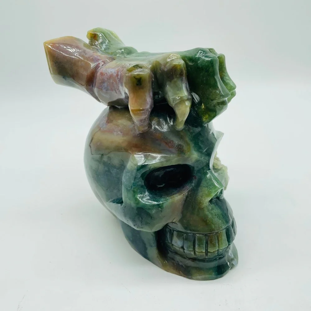 Unique Ocean Jasper Skull With Hand Carving - Image 2