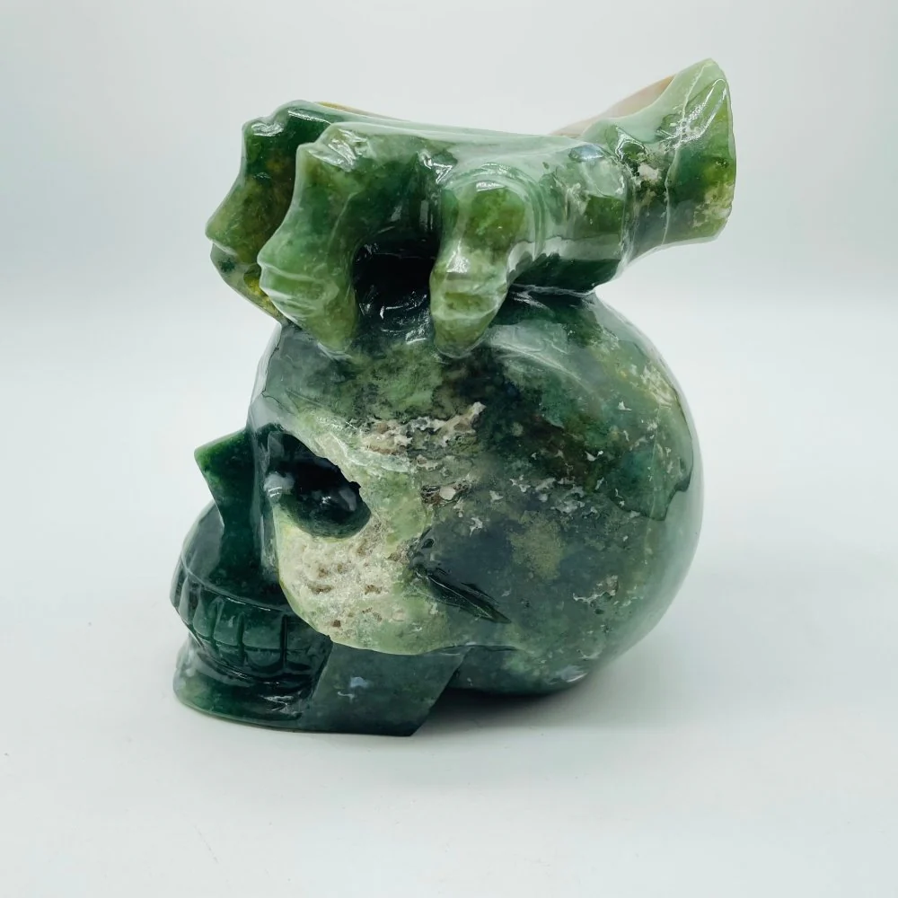 Unique Ocean Jasper Skull With Hand Carving - Image 5
