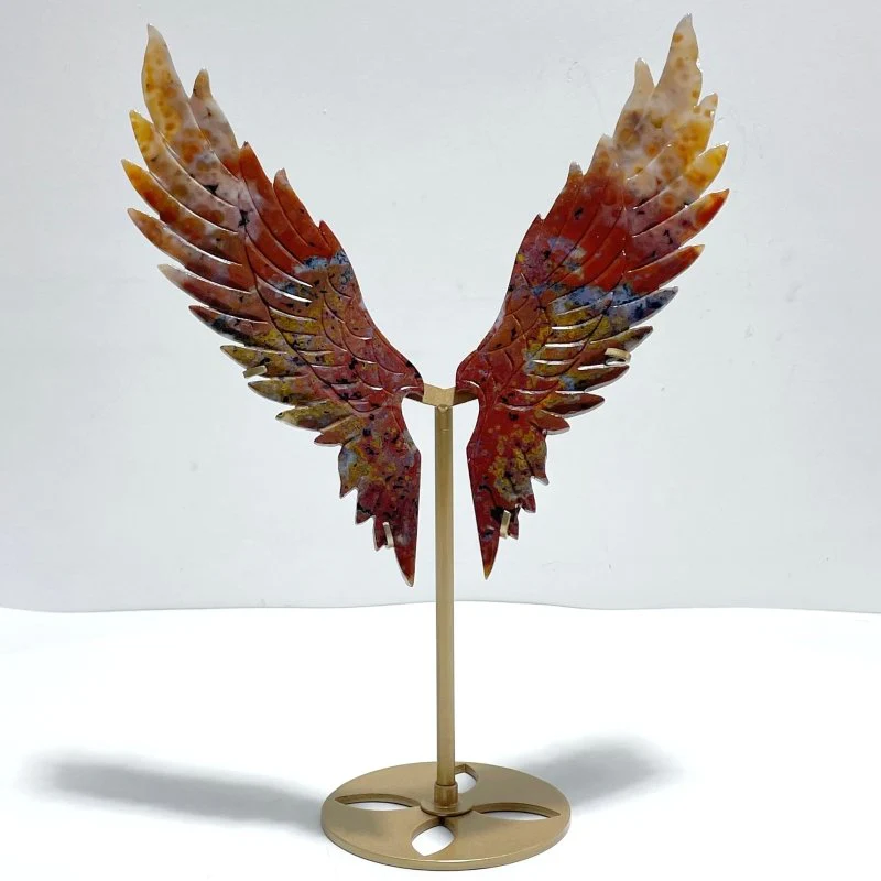 Unique Ocean Jasper Wing Carving With Stand