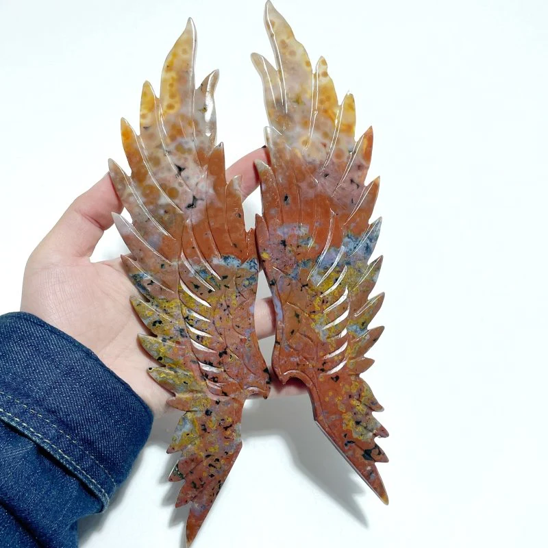 Unique Ocean Jasper Wing Carving With Stand - Image 2