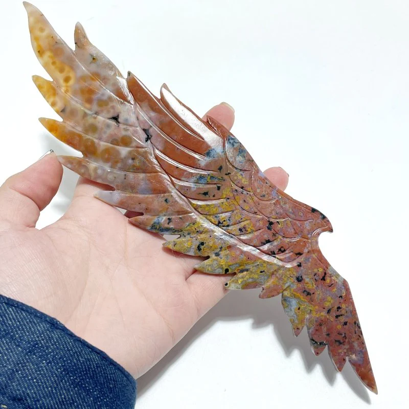 Unique Ocean Jasper Wing Carving With Stand - Image 3