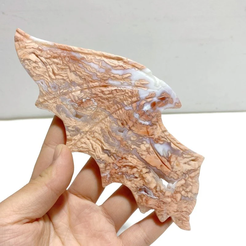 Unique Pink Agate Black Obsidian Demon and Angel Wing Carving With Stand - Image 3