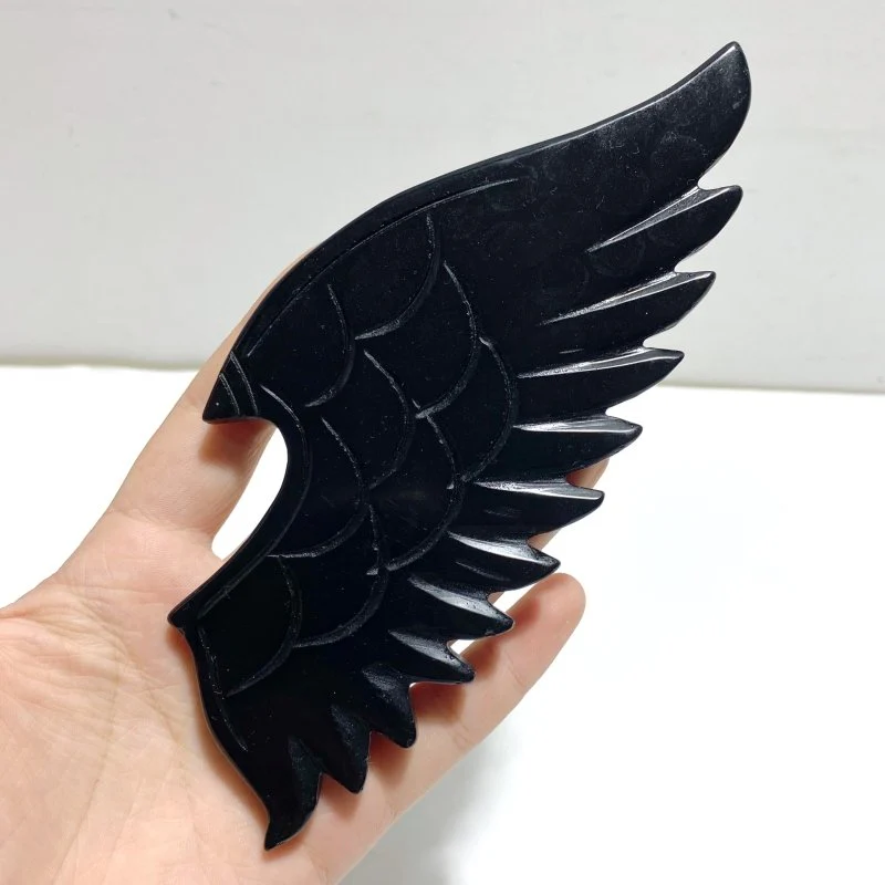 Unique Pink Agate Black Obsidian Demon and Angel Wing Carving With Stand - Image 4