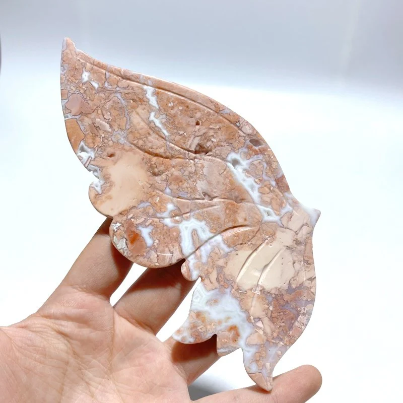 Unique Pink Agate Butterfly Wing Carving With Stand - Image 3