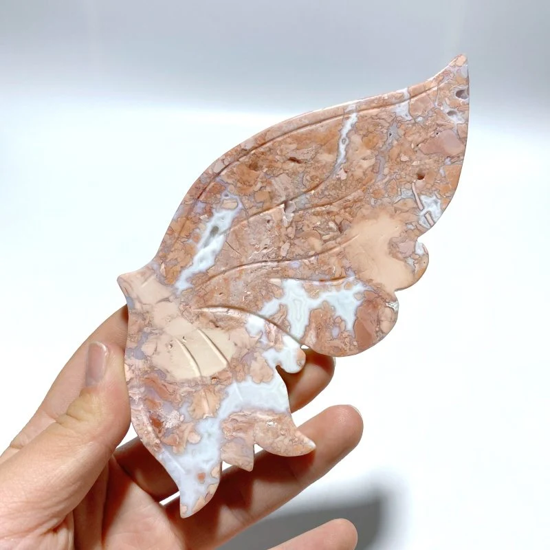 Unique Pink Agate Butterfly Wing Carving With Stand - Image 4