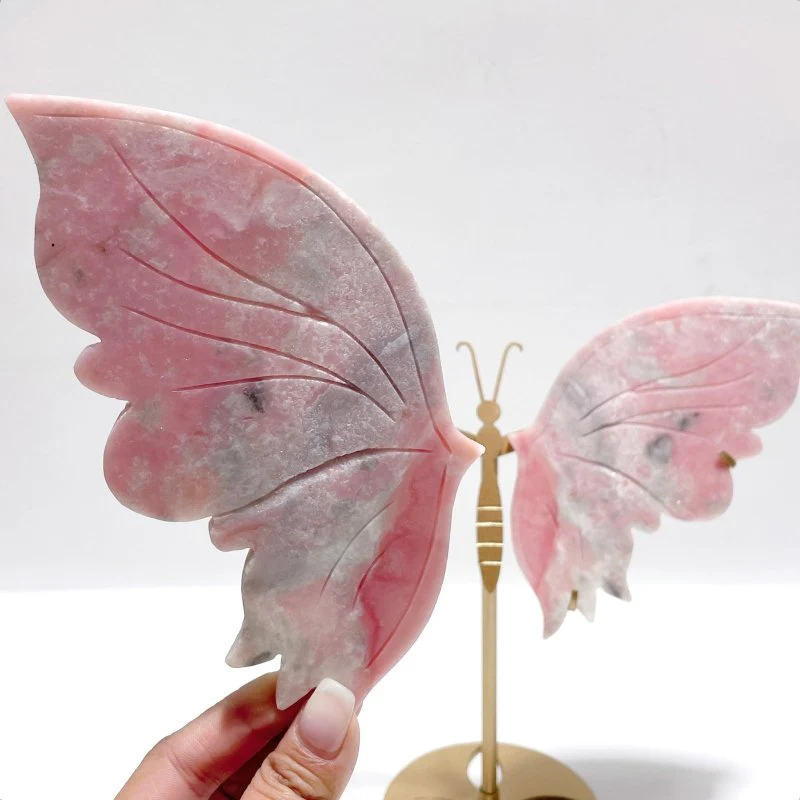 Unique Pink Opal Butterfly Wing Carving With Stand - Image 2
