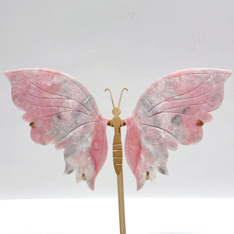 Unique Pink Opal Butterfly Wing Carving With Stand - Image 3