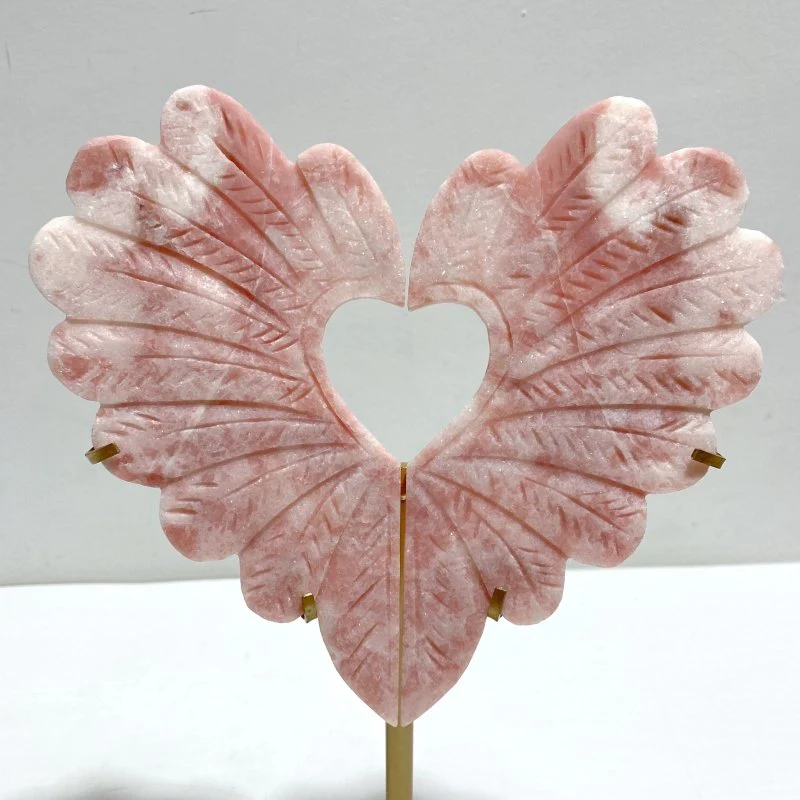 2 Pieces Pink Opal Heart Carving With Stand - Image 2
