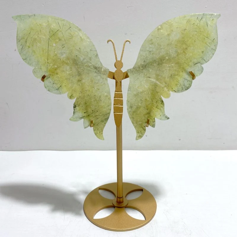 Unique Prehnite Butterfly Wing Carving With Stand