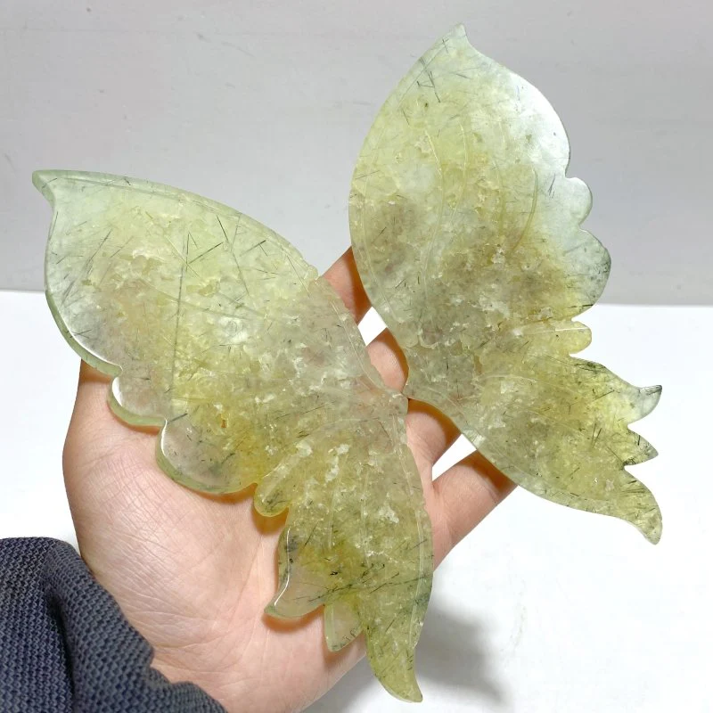 Unique Prehnite Butterfly Wing Carving With Stand - Image 2