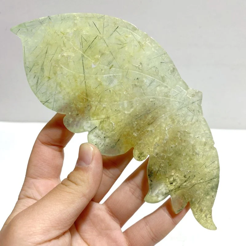 Unique Prehnite Butterfly Wing Carving With Stand - Image 3