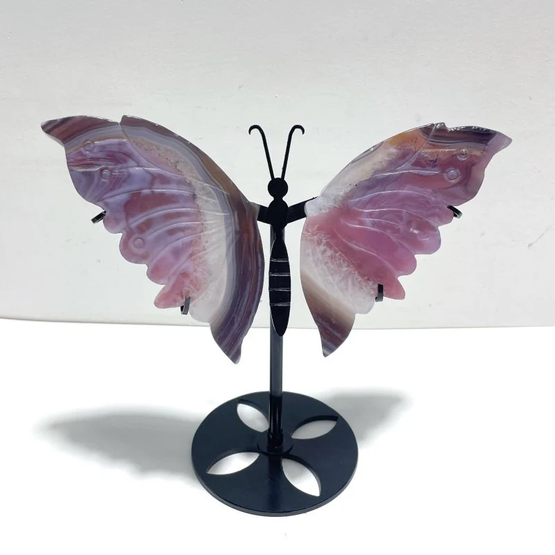 Unique Purple Agate Butterfly Wing Carving With Stand