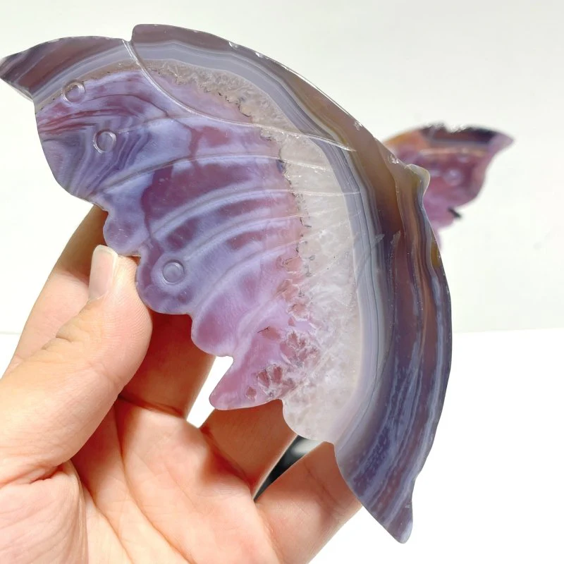 Unique Purple Agate Butterfly Wing Carving With Stand - Image 2