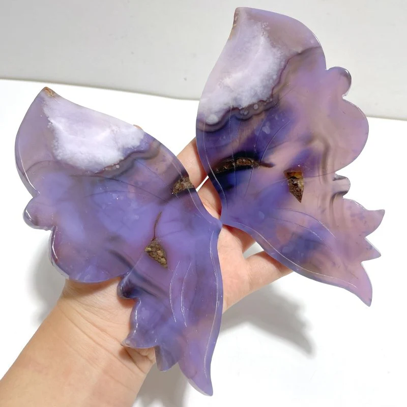 Unique Purple Flower Agate Butterfly Wing Carving With Stand - Image 2