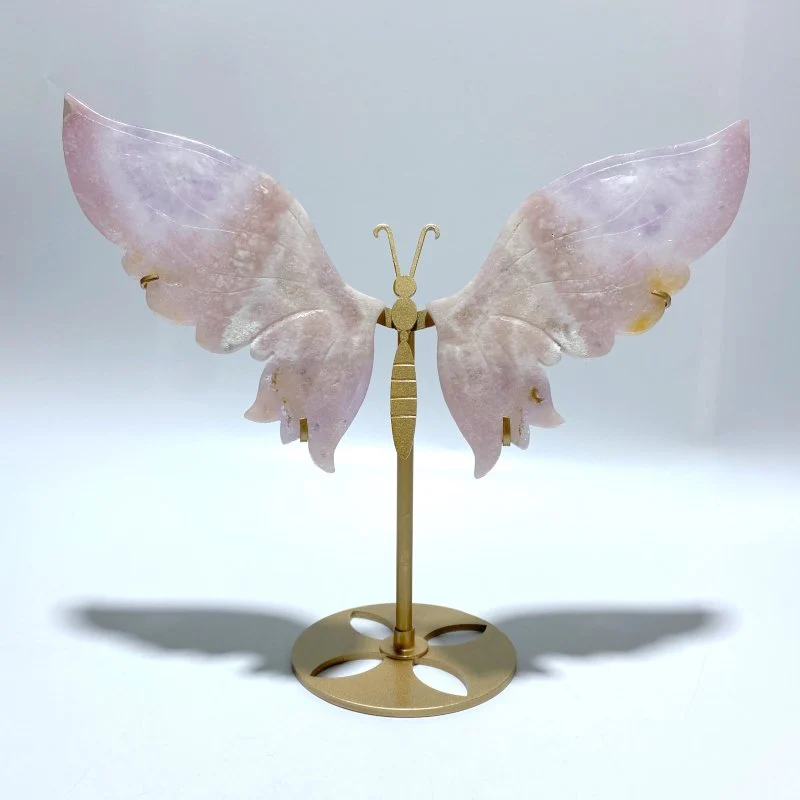Unique Sakura Flower Agate Butterfly Wing Carving With Stand
