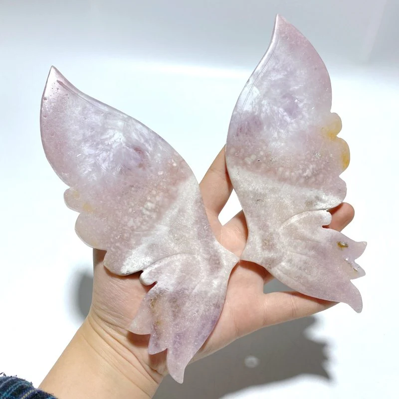 Unique Sakura Flower Agate Butterfly Wing Carving With Stand - Image 2