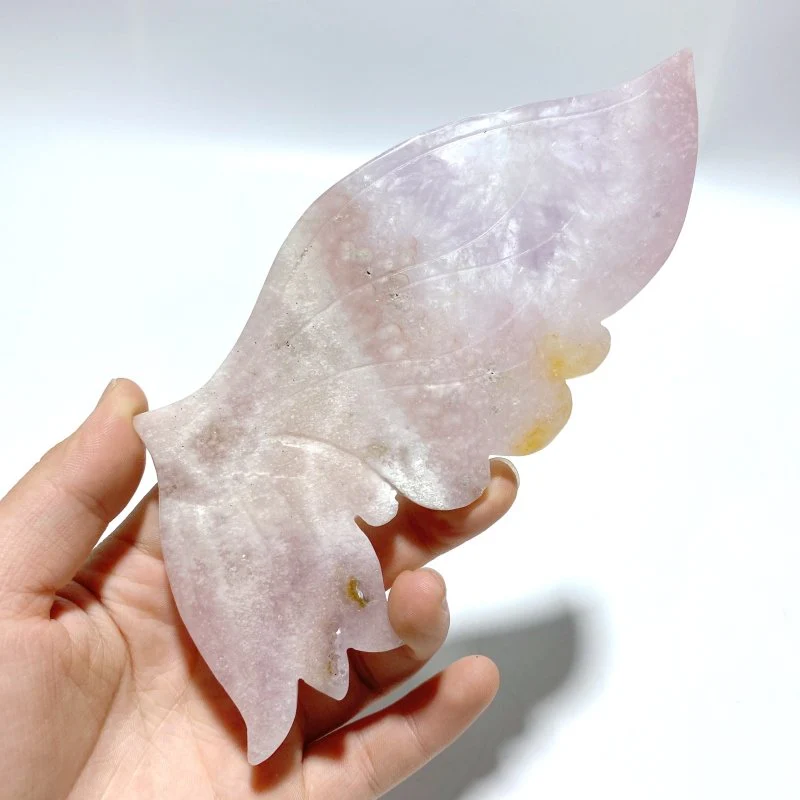 Unique Sakura Flower Agate Butterfly Wing Carving With Stand - Image 4