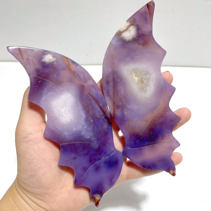 Unique Purple Flower Agate Flying Dragon Wing Carving With Stand - Image 2
