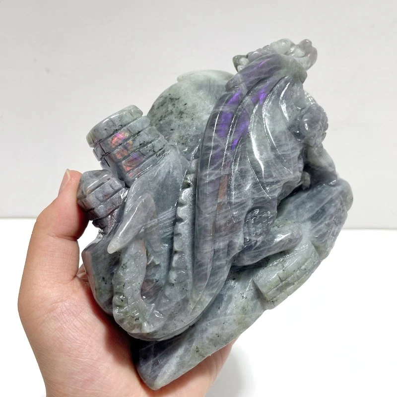Unique Purple Labradorite Flying Dragon Castle Carving - Image 3