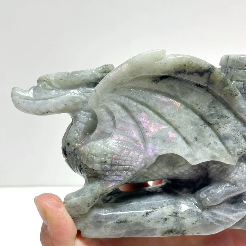 Unique Purple Labradorite Flying Dragon Castle Carving - Image 4