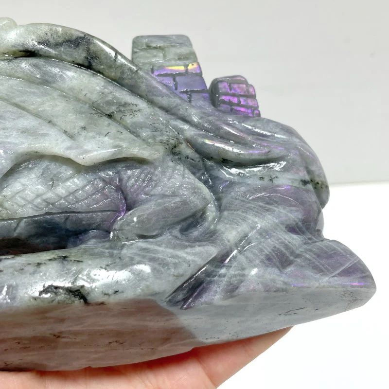 Unique Purple Labradorite Flying Dragon Castle Carving - Image 5