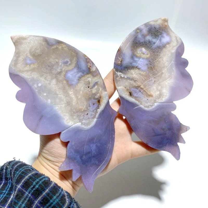 Unique Purple Sakura Flower Agate Butterfly Wing Carving With Stand - Image 2