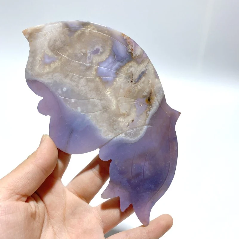Unique Purple Sakura Flower Agate Butterfly Wing Carving With Stand - Image 3