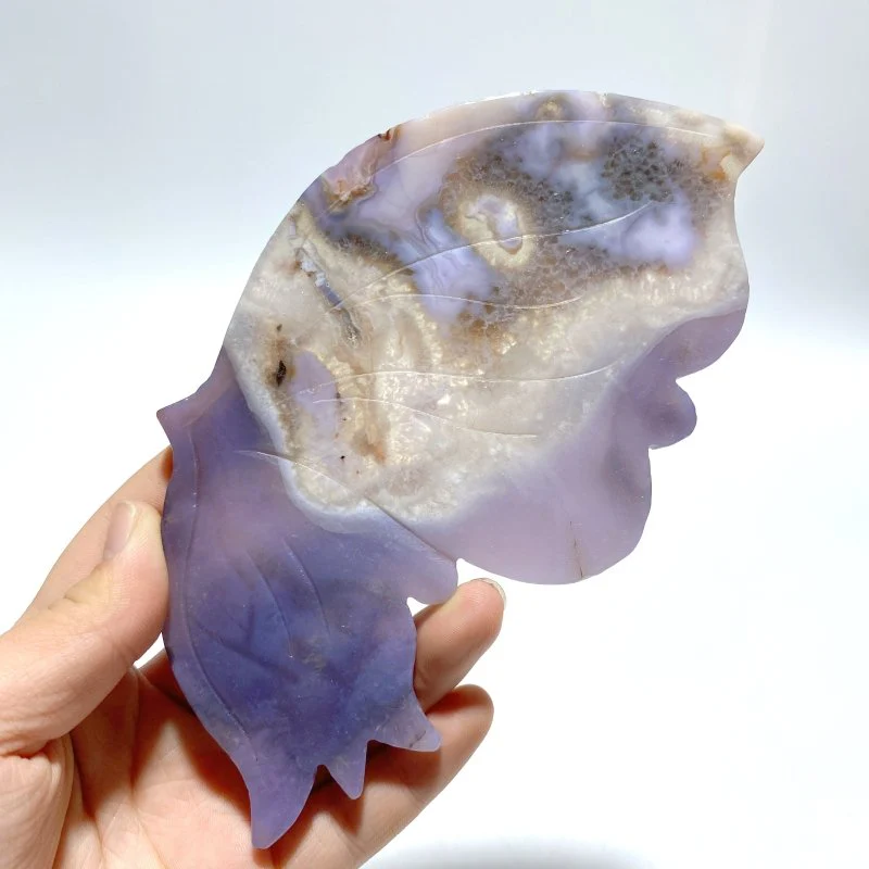 Unique Purple Sakura Flower Agate Butterfly Wing Carving With Stand - Image 4