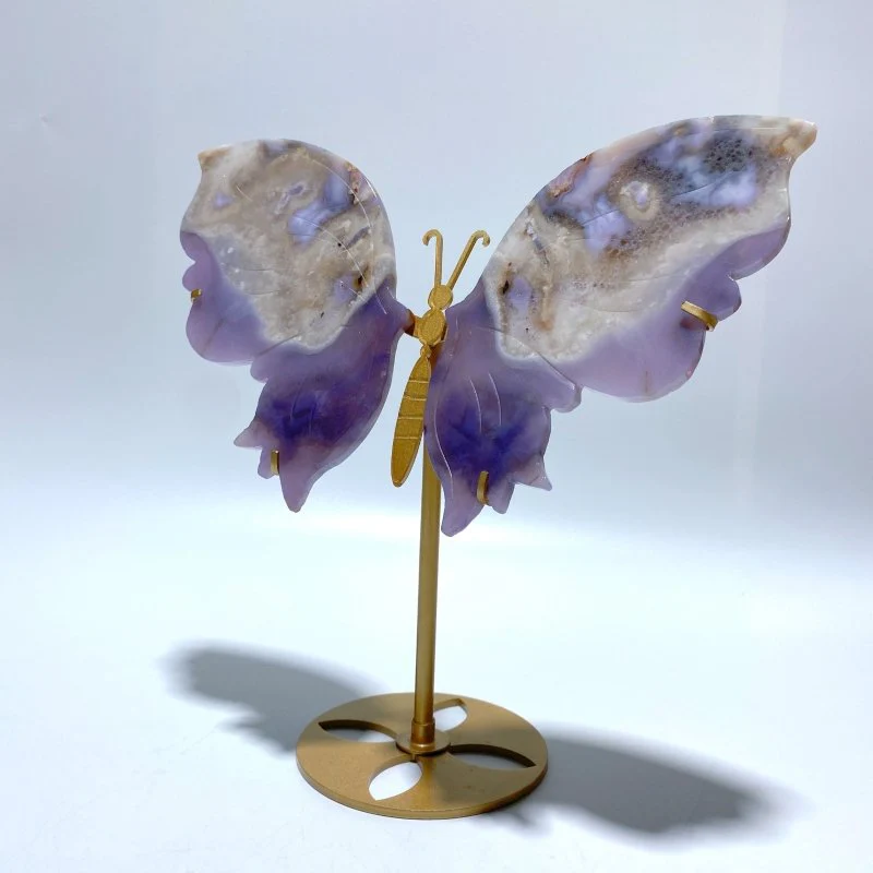 Unique Purple Sakura Flower Agate Butterfly Wing Carving With Stand - Image 5