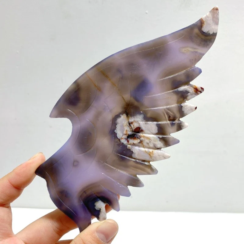 Unique Purple Sakura Flower Agate Demon and Angel Wing Carving With Stand - Image 4